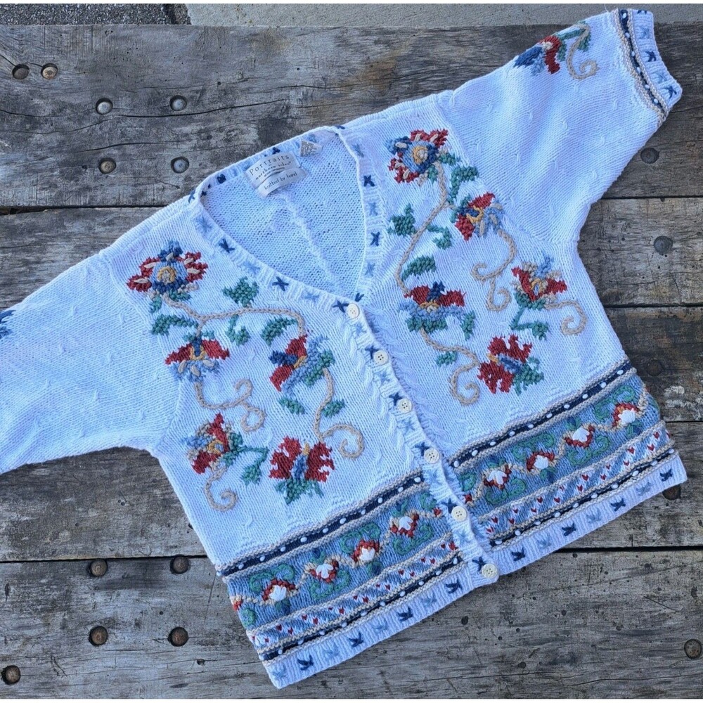 Portraits Nothern Isles Short Sleeve Small Cardigan Sweater Cottage Core Floral